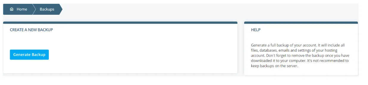 ScalaHosting SBackup panel