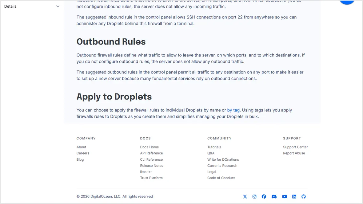 DigitalOcean firewall rule section