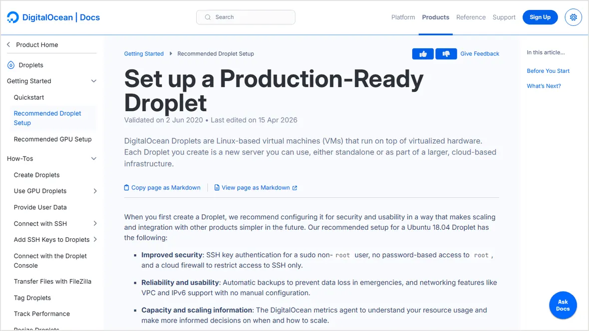 DigitalOcean production ready Droplet setup