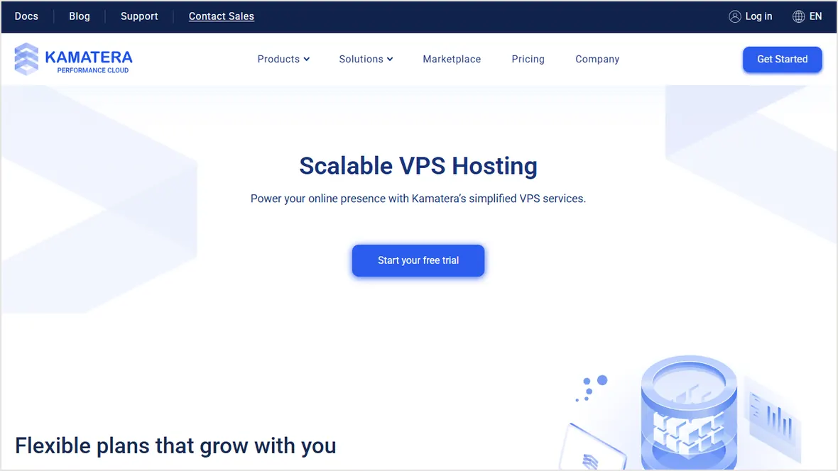 Kamatera VPS hosting page
