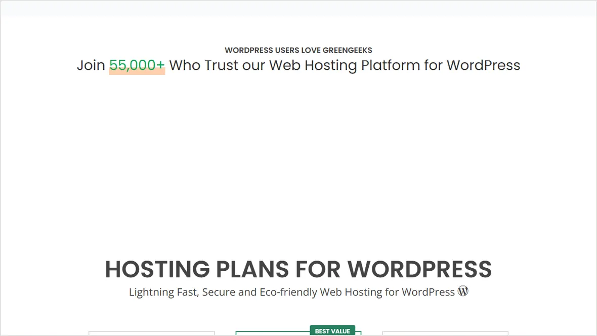 GreenGeeks WordPress hosting feature section